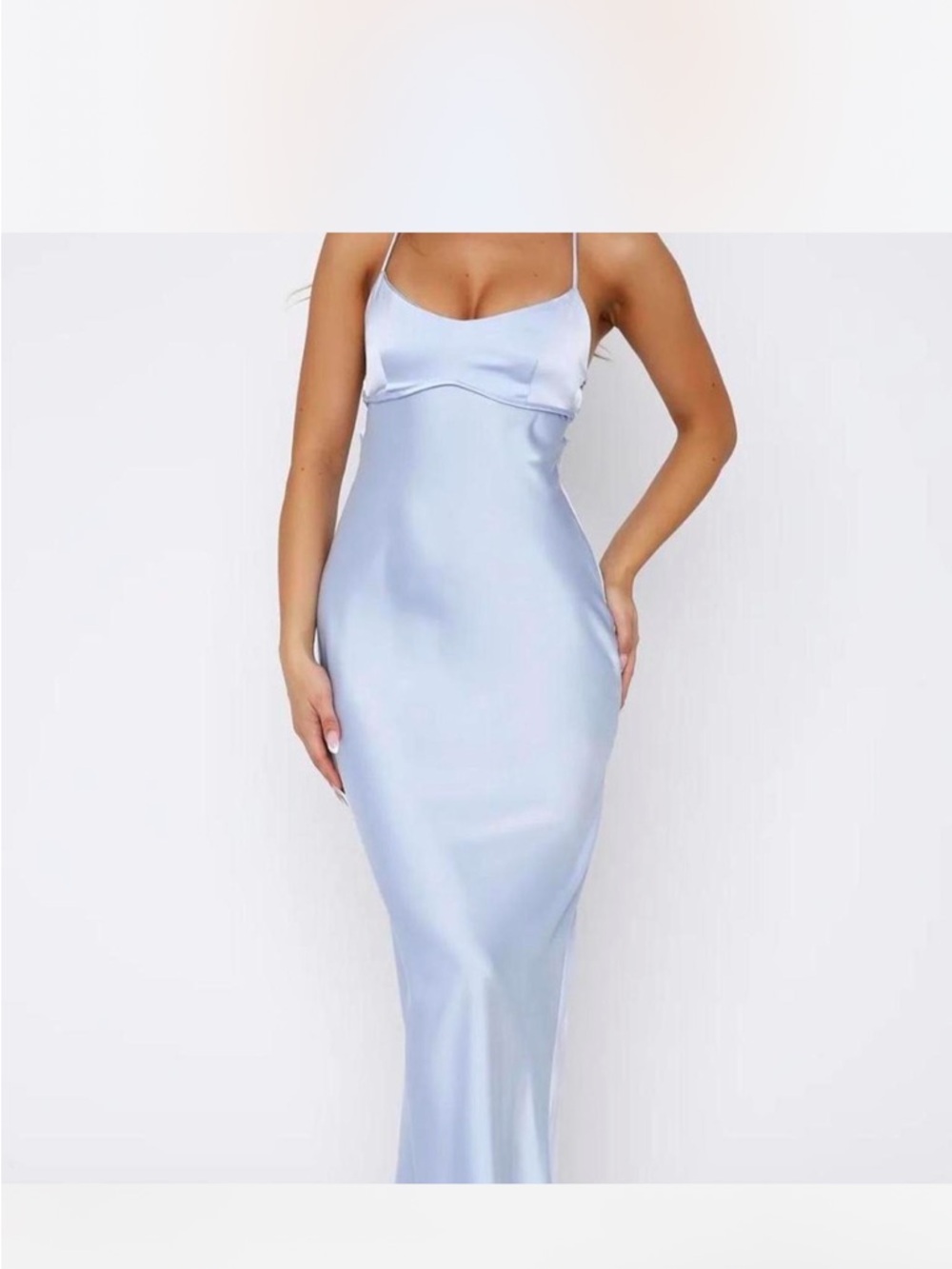 WHITEFOX BOUTIQUE Satin Slip Maxi Dress in Light Blue